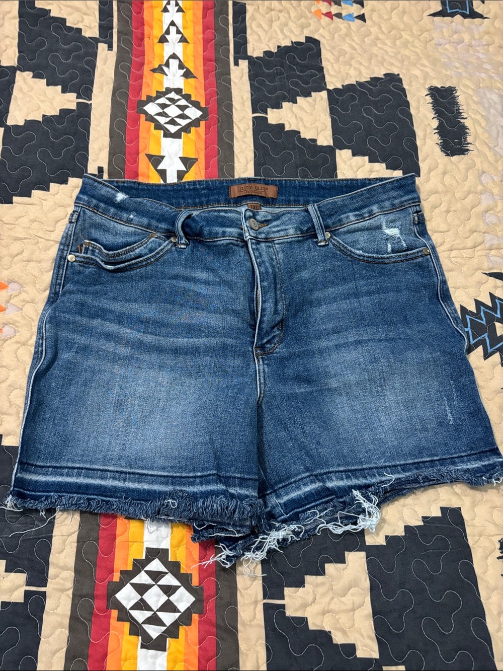 Judy Blue Dark Blue Distressed Denim Cutoff Shorts